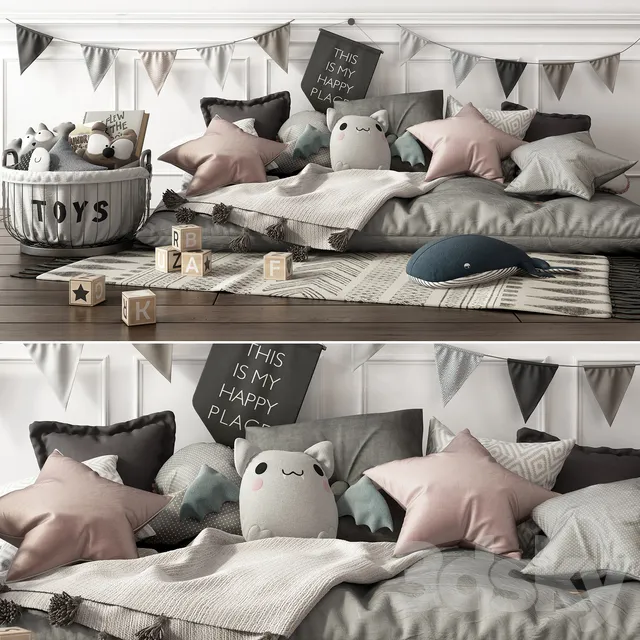 Pillows – 3D Models Download – Children Set with toys and pillows 3d model