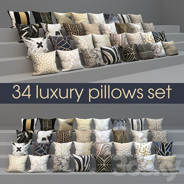 Pillows – 3D Models Download – Set of luxury 34 pillows; set of 34 pillows