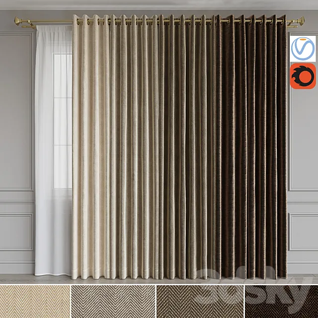 Curtain – 3D Models – A set of curtains on the rings 15. Beige range 3D model