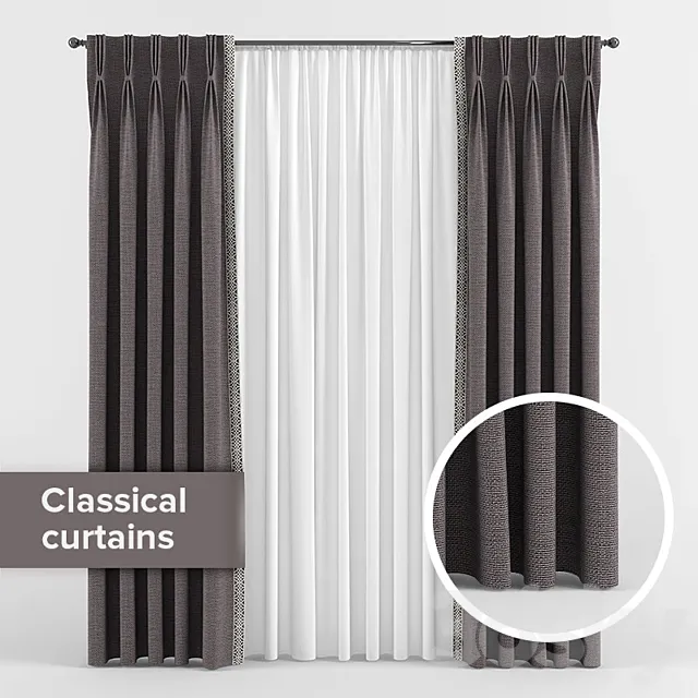 Curtain – 3D Models – Curtains with triple pleats