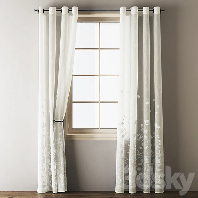 Curtain – 3D Models – Floral Embroidered Linen Eyelet Curtains