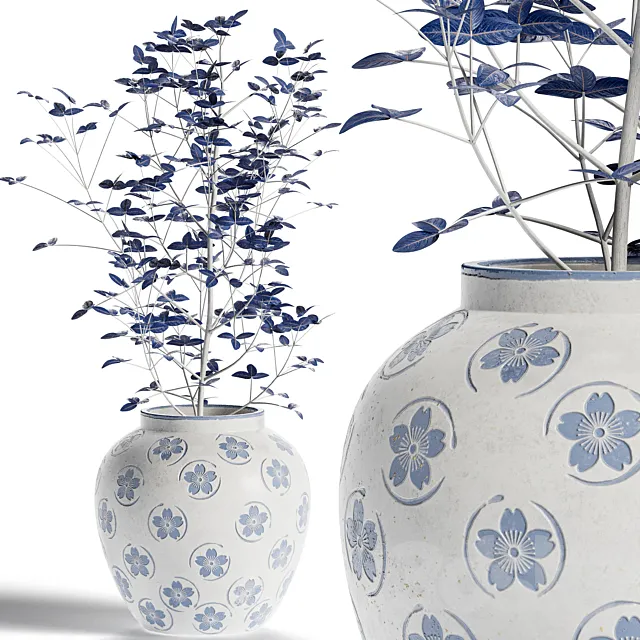 Blue Floral Vase with Plant 3DS Max - thumbnail 3