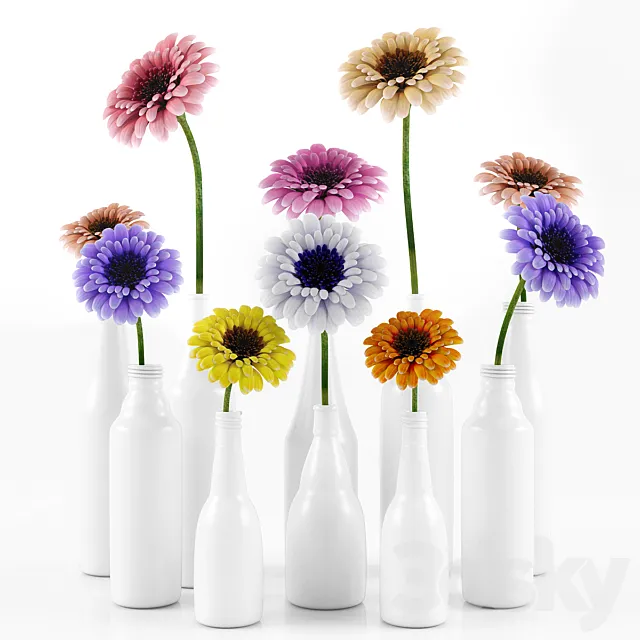 Vase 3D Models Download – GERBERA FLOWER WITH WHITE PLASTIC POTS