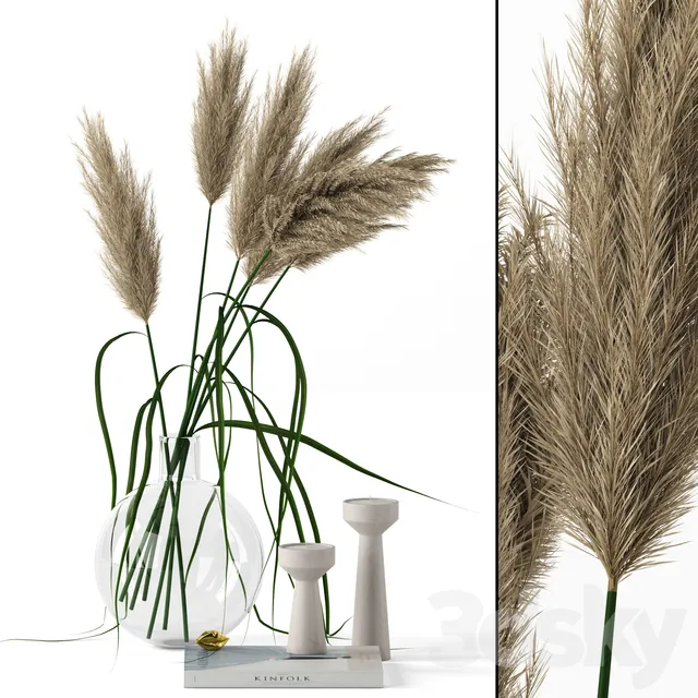 Vase 3D Models Download – Grass in round vase