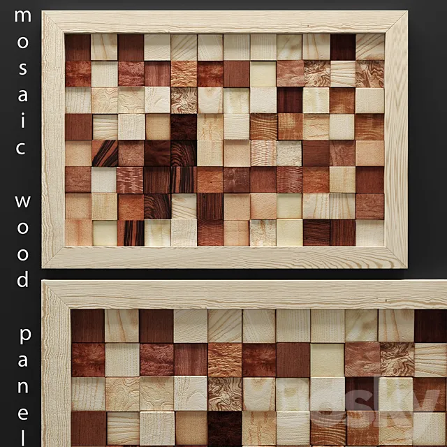 mosaic wood panel mosaic wooden picture bars timber abstraction 3DS Max - thumbnail 3
