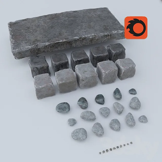 Set stones (dry and wet) 3DS Max - thumbnail 3