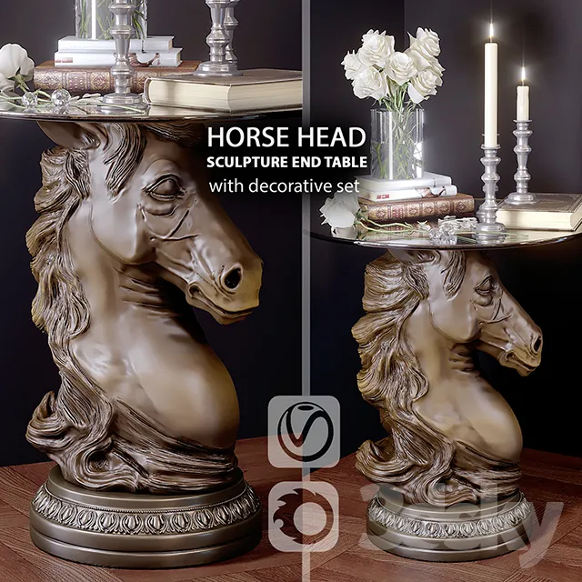 Other Decorative Objects – 3D Models – Horse Head Sculpture End Table and decorative set