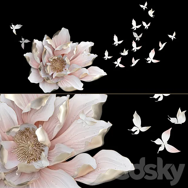 Other Decorative Objects – 3D Models – HP Decor Wall Decor Flower and Butterfly II
