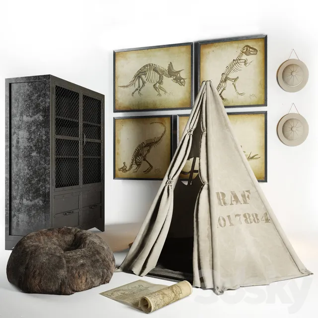 Other Decorative Objects – 3D Models – Restoration hardware Wigwam; cupboard; hat; ottoman; paintings
