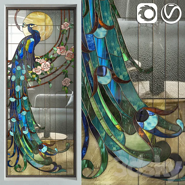 Other Decorative Objects – 3D Models – Stained Glass Peacock (max 2010; 2013. Vray; Corona)