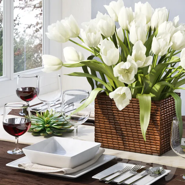 Tableware with tulips 3DS Max - thumbnail 3