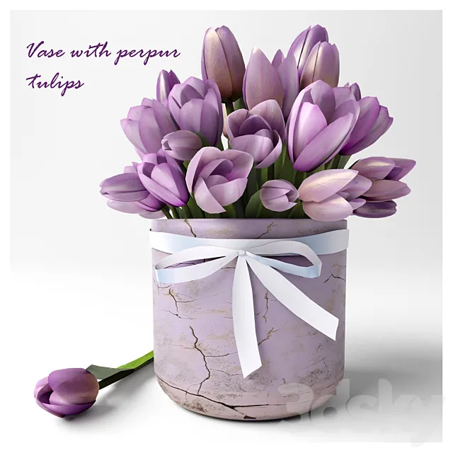 Vase with perpur tulips 3DS Max - thumbnail 3
