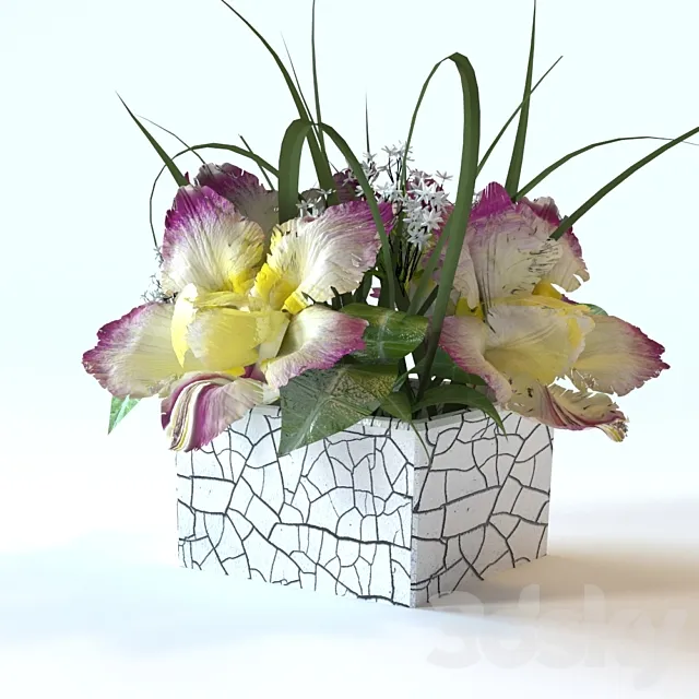 flowers in a square vase 3DS Max - thumbnail 3