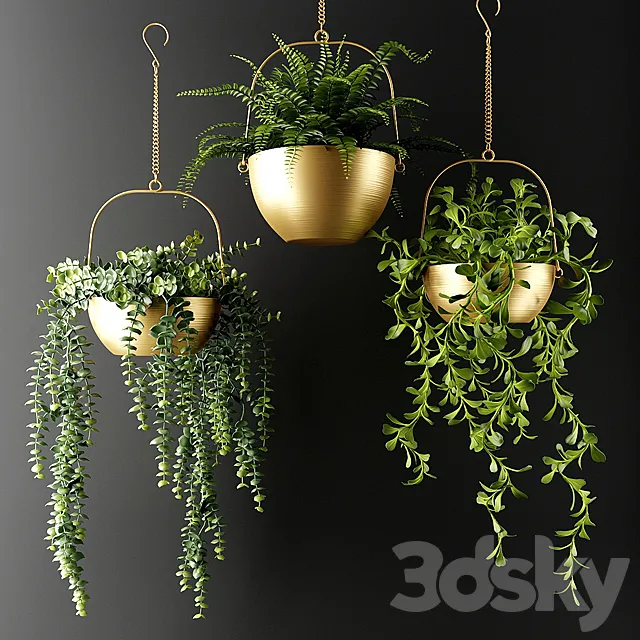 Ampel plants in bronze flower pots | Ampel plants in bronze flower pots 3DS Max - thumbnail 3