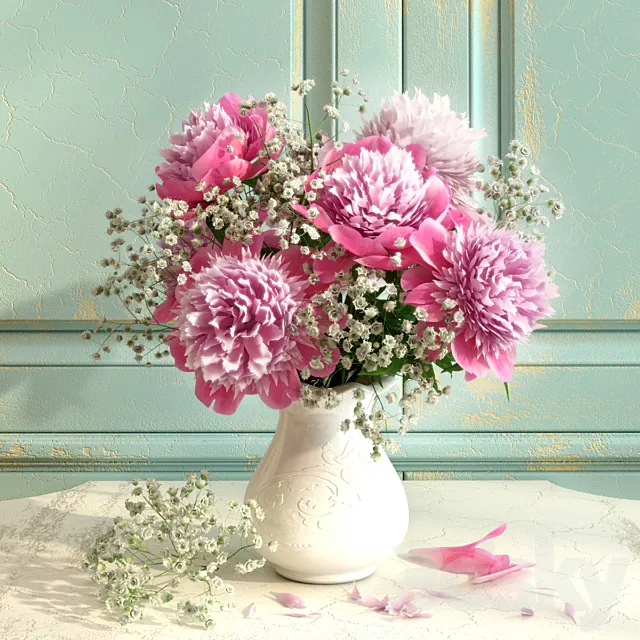 Bouquet of peonies with verdure 3DS Max - thumbnail 3