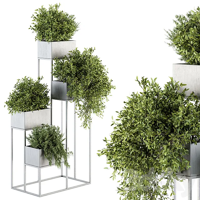 indoor Plant Set 213 – Silver Plant Stand 3DS Max - thumbnail 3
