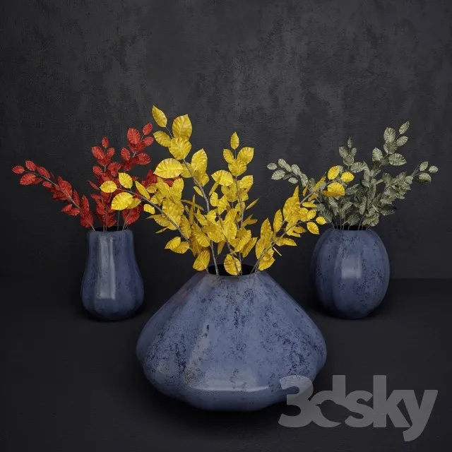 Vase with leaves 3DS Max - thumbnail 3