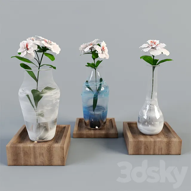 Plants – Flowers – 3D Models Download – Azalea flower in glass vases with stand