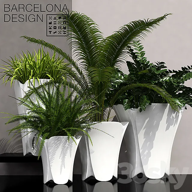 Plants – Flowers – 3D Models Download – Barcelona design flowerpots set 02