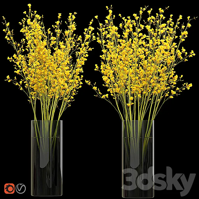 Plants – Flowers – 3D Models Download – Big bouquet. Orchid oncidium in a vase