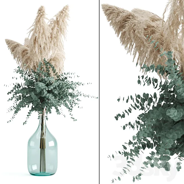 Plants – Flowers – 3D Models Download – Bottle with Cortaderia and eucalyptus