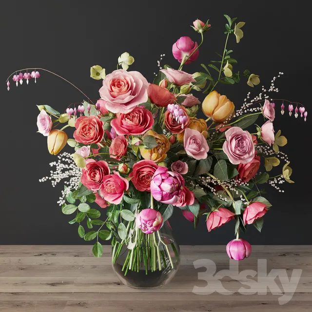 Plants – Flowers – 3D Models Download – Bouguet assorted with roses