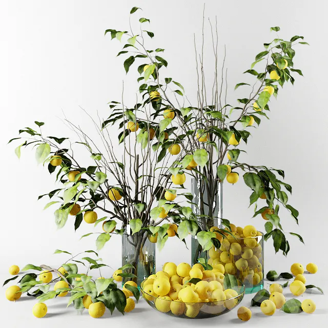 Plants – Flowers – 3D Models Download – Bouquet of Chinese apple tree branches with yellow apples