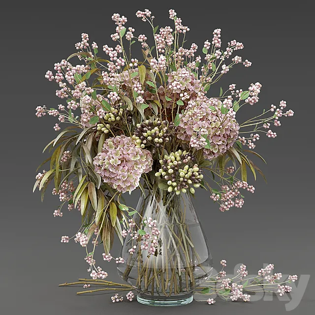 Plants – Flowers – 3D Models Download – Bouquet of Snowberry and Hydrangea in a vase