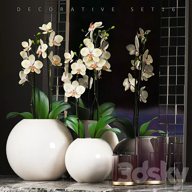 Plants – Flowers – 3D Models Download – DECORATIVE SET 16 (orchid; vase)
