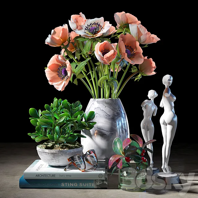 Plants – Flowers – 3D Models Download – Decorative set with sculptures 3d model