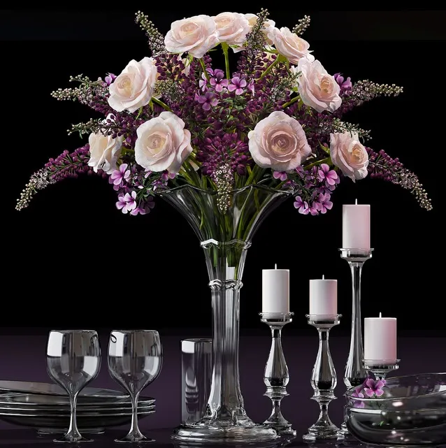 Plants – Flowers – 3D Models Download – Decorative set with vase of flower 06
