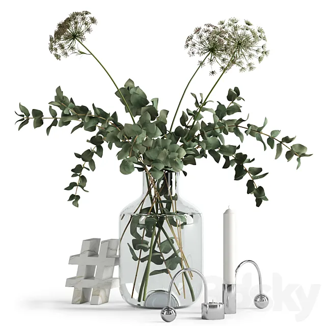 Plants – Flowers – 3D Models Download – Eucalyptus and Anna’s lace with decor