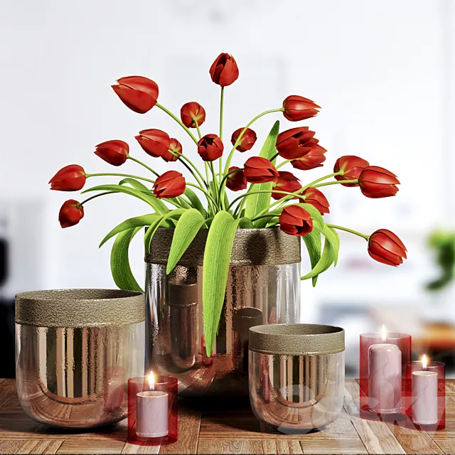 Plants – Flowers – 3D Models Download – Flower Vase and candel