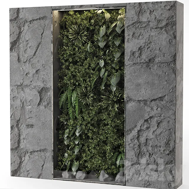 Plants – Flowers – 3D Models Download – Indoor Wall Vertical Garden Behind the Glass – Set 698