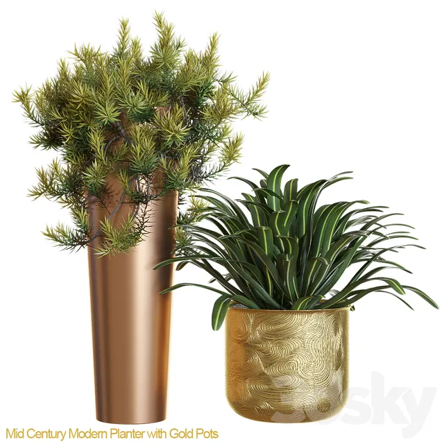 Plants – Flowers – 3D Models Download – Mid century modern planter with gold