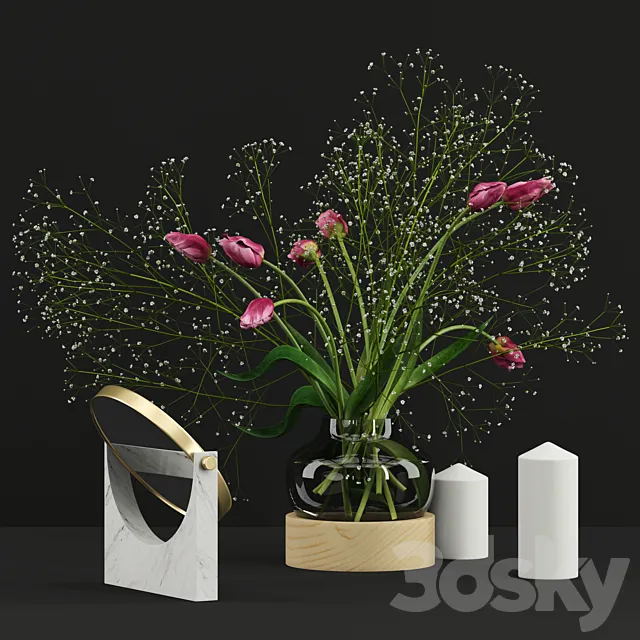 Plants – Flowers – 3D Models Download – Pink tulips and gypsophila set