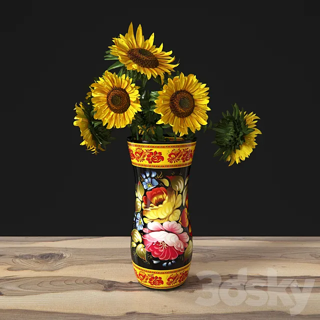 Plants – Flowers – 3D Models Download – Sunflowers in a vase