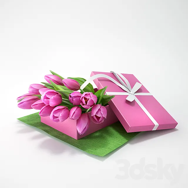 Plants – Flowers – 3D Models Download – Tulips in a gift