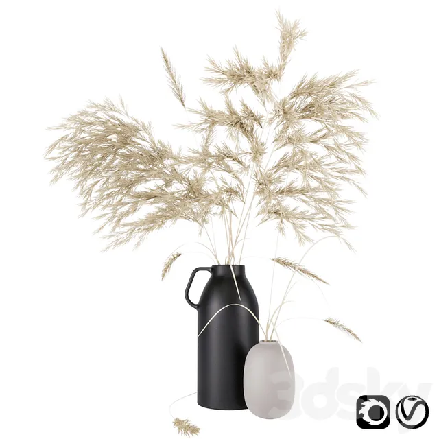 Plants – Flowers – 3D Models Download – Vases set by H & M with pampas grass