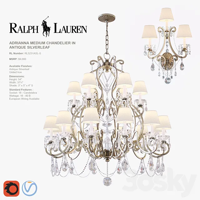 ADRIANNA MEDIUM CHANDELIER and TRIPLE SCONCE in antique silverleaf 3DS Max - thumbnail 3