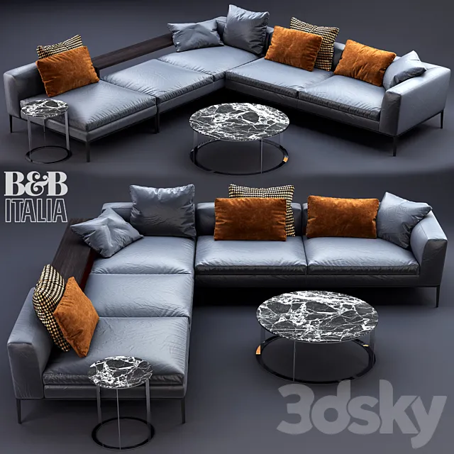 B &B Italia MICHEL Leather Sofa 3DS Max - thumbnail 3