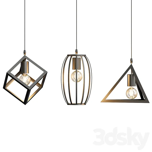 Lampe black retro pendant 3DS Max - thumbnail 3