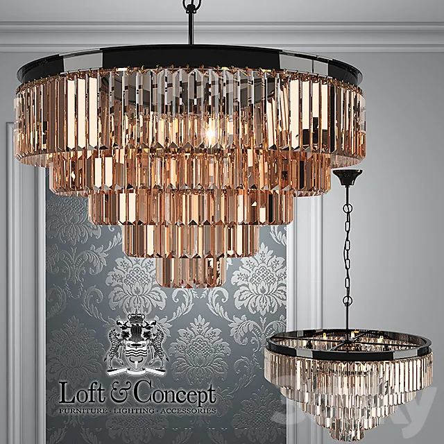 Chandelier RH 1920s Odeon Smoke Glass Fringe Chandelier – 5 rings 3DS Max - thumbnail 3