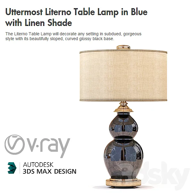 Uttermost Literno Table Lamp in Blue with Linen Shade 3DS Max - thumbnail 3