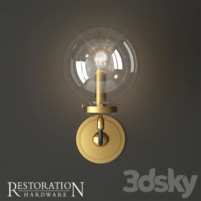 Rh bistro globe clear glass single sconce 3DS Max - thumbnail 3