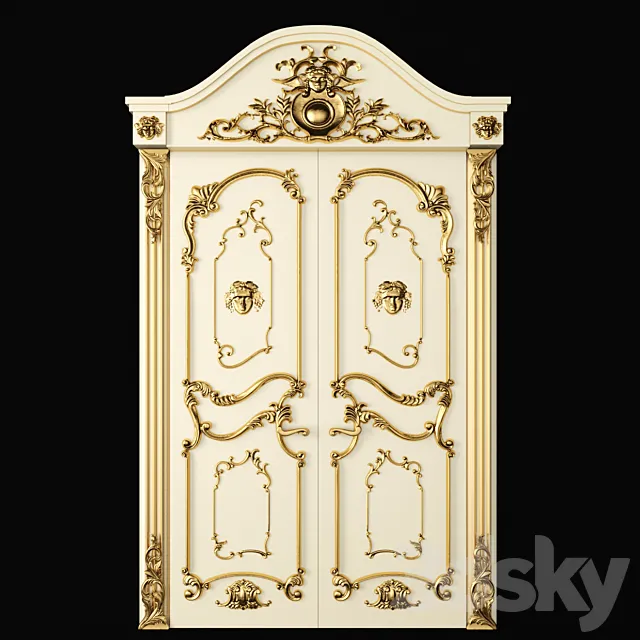 Doors – 3D Models – Double-leaf door with gold carving