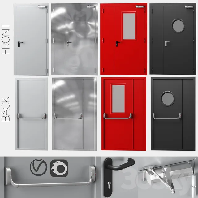 Doors – 3D Models – Metal fire doors; 4 colors