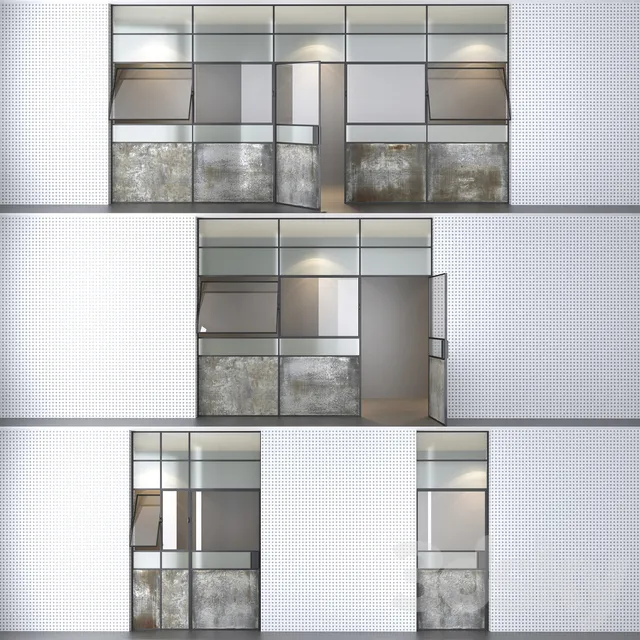 Doors – 3D Models – Set 4 steel doors wired glass wireglass