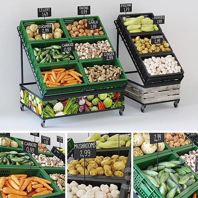 Shop – 3D Models – Racks with vegetables