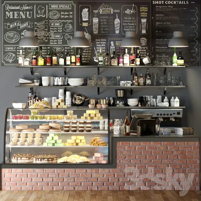 Design project coffee point with desserts and sweets 7. Cafe 3DS Max - thumbnail 3